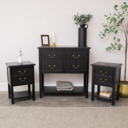 Melody Maison Large Black 4 Drawer Chest Of Drawers & Pair Of Bedside Tables - Briggs Range - thumbnail 1