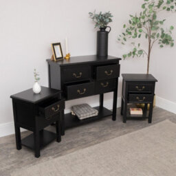 Melody Maison Large Black 4 Drawer Chest Of Drawers & Pair Of Bedside Tables - Briggs Range - thumbnail 3