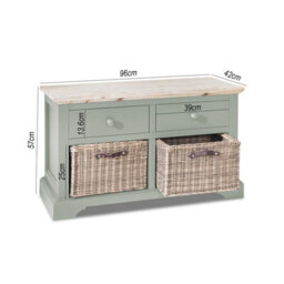 Statement Furniture Florence Storage Bench With 2 Drawers And 2 Baskets - Sage Green - thumbnail 2