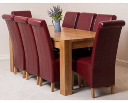 That's Furniture Kuba 180 X 90 Cm Chunky Oak Dining Table And 8 Chairs Dining Set With Montana Burgundy Leather Chairs