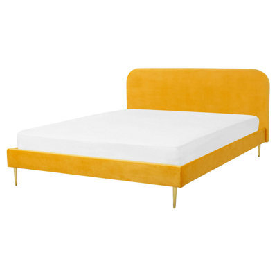 Beliani Bed Velvet Flayat 160 X 200 Cm (Eu King Size) Yellow - image 1