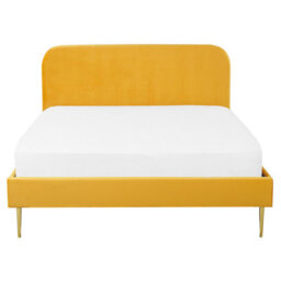 Beliani Bed Velvet Flayat 160 X 200 Cm (Eu King Size) Yellow - thumbnail 4