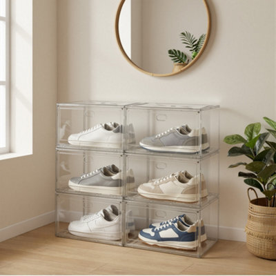 LEDREM Shoe Boxes, Pack Of 6 Stackable Shoe Organisers With Clear Door, Plastic Shoe Storage For Uk Size 11, 28 X 36 X 22 Cm, Transparent - image 1