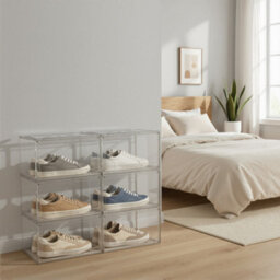 LEDREM Shoe Boxes, Pack Of 6 Stackable Shoe Organisers With Clear Door, Plastic Shoe Storage For Uk Size 11, 28 X 36 X 22 Cm, Transparent - thumbnail 2