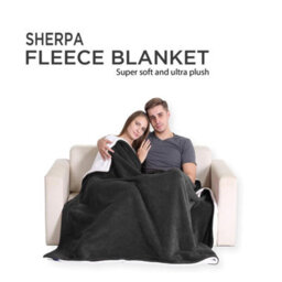 Ameha Thick Reversible Black Sherpa Fleece Blanket Double 150X200Cm Soft Warm Plush Throw For Bed Sofa Travel And Pets