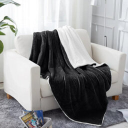 Ameha Thick Reversible Black Sherpa Fleece Blanket Double 150X200Cm Soft Warm Plush Throw For Bed Sofa Travel And Pets - thumbnail 2