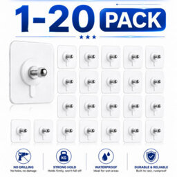 Volunx Self Adhesive Wall Hooks Screw No Drill Strong Sticky Hooks Bathroom Kitchen Home 5-20 - thumbnail 1
