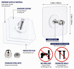 Volunx Self Adhesive Wall Hooks Screw No Drill Strong Sticky Hooks Bathroom Kitchen Home 5-20 - thumbnail 6