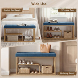 Homcom Shoe Storage Bench With Seat Cushion Tufted Shoe Rack Bench Dark Blue - thumbnail 7