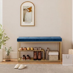 Homcom Shoe Storage Bench With Seat Cushion Tufted Shoe Rack Bench Dark Blue - thumbnail 8