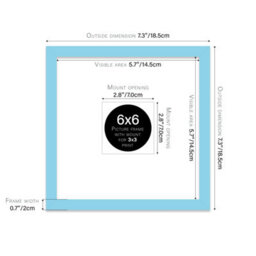 "6X6"" Light Blue Picture Frame - 6X6"" Square Frame With 3X3"" Mount For 6X6""/3X3"" Pictures Moderrn Style Thin Edge, 1 Pack" - thumbnail 2