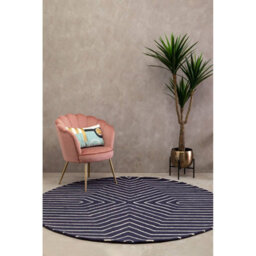 Orsina Round Blue And White Rug, Hand Tufted Wool Rug With Geometric Pattern, Contemporary Area Rug For Dining Room - thumbnail 3