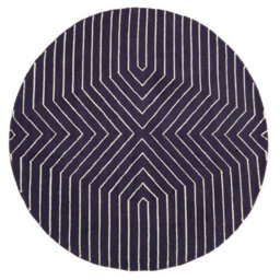 Orsina Round Blue And White Rug, Hand Tufted Wool Rug With Geometric Pattern, Contemporary Area Rug For Dining Room - thumbnail 1