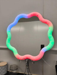Biznest Led Wavy Vanity Wall Mount Makeup Mirror 24-Inch Rgb Multicolour Changing Remote Control Plastic Frame Flower Shape 61 Cm - thumbnail 3