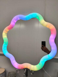 Biznest Led Wavy Vanity Wall Mount Makeup Mirror 24-Inch Rgb Multicolour Changing Remote Control Plastic Frame Flower Shape 61 Cm - thumbnail 2