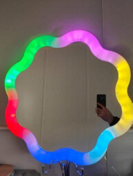 Biznest Led Wavy Vanity Wall Mount Makeup Mirror 24-Inch Rgb Multicolour Changing Remote Control Plastic Frame Flower Shape 61 Cm