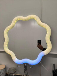 Biznest Led Wavy Vanity Wall Mount Makeup Mirror 24-Inch Rgb Multicolour Changing Remote Control Plastic Frame Flower Shape 61 Cm - thumbnail 4
