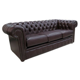 Chesterfield 3 Seater Burgandy Bonded Leather Sofa Bespoke In Classic Style - thumbnail 2