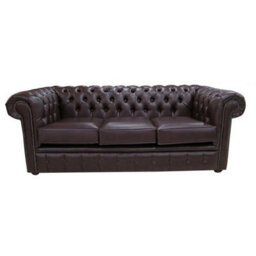 Chesterfield 3 Seater Burgandy Bonded Leather Sofa Bespoke In Classic Style - thumbnail 1