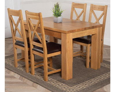 That's Furniture Dakota 127 X 82 Cm Chunky Oak Small Dining Table And 4 Chairs Dining Set With Berkeley Brown Leather Chairs - image 1