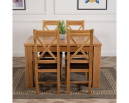 That's Furniture Dakota 127 X 82 Cm Chunky Oak Small Dining Table And 4 Chairs Dining Set With Berkeley Brown Leather Chairs - thumbnail 2