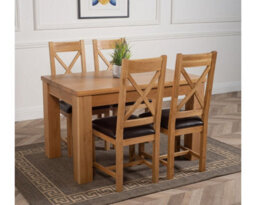 That's Furniture Dakota 127 X 82 Cm Chunky Oak Small Dining Table And 4 Chairs Dining Set With Berkeley Brown Leather Chairs - thumbnail 3