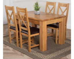 That's Furniture Dakota 127 X 82 Cm Chunky Oak Small Dining Table And 4 Chairs Dining Set With Berkeley Brown Leather Chairs - thumbnail 1