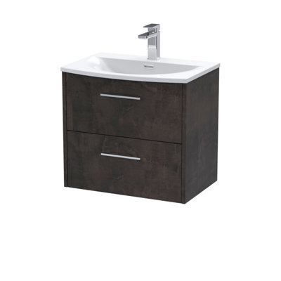 Hudson Reed Juno Wall Hung 2 Drawer Vanity Unit With Curved 1 Tap Hole Basin, Metallic Slate, 610 X 440 mm - image 1