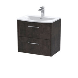 Hudson Reed Juno Wall Hung 2 Drawer Vanity Unit With Curved 1 Tap Hole Basin, Metallic Slate, 610 X 440 mm - thumbnail 1