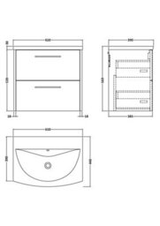 Hudson Reed Juno Wall Hung 2 Drawer Vanity Unit With Curved 1 Tap Hole Basin, Metallic Slate, 610 X 440 mm - thumbnail 7