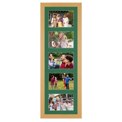 AK Frames 26X8 Country Pine Modern Multi Photo Frame With Emerald Mount - Holds 5 Apertures (5X) 6X4 Photos - image 1