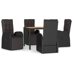 Berkfield 5 Piece Garden Dining Set Black Poly Rattan&solid Wood Acacia - thumbnail 2