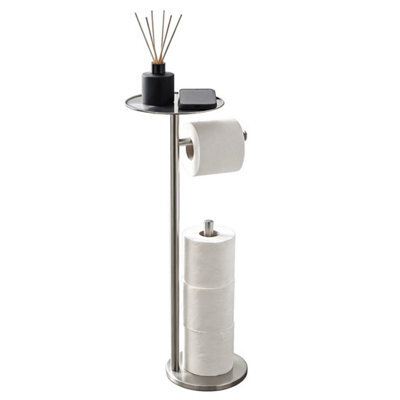 Toilet Roll Holder Free Standing Silver Toilet Paper Holder Stand With Top Shelf - image 1
