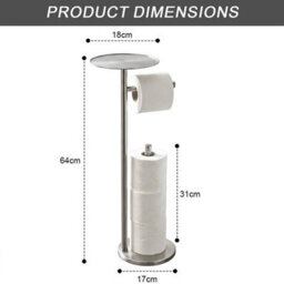 Toilet Roll Holder Free Standing Silver Toilet Paper Holder Stand With Top Shelf - thumbnail 3
