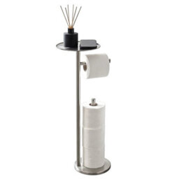 Toilet Roll Holder Free Standing Silver Toilet Paper Holder Stand With Top Shelf - thumbnail 1