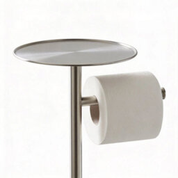 Toilet Roll Holder Free Standing Silver Toilet Paper Holder Stand With Top Shelf - thumbnail 2