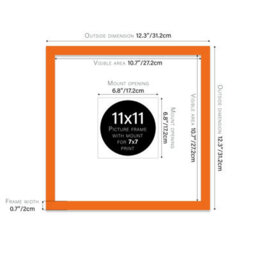 "11X11"" Orange Picture Frame - 11X11"" Square Frame With 7X7"" Mount For 11X11""/7X7"" Pictures Moderrn Style Thin Edge, 1 Pack" - thumbnail 2