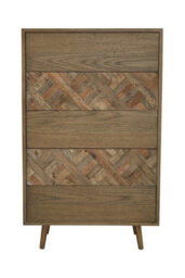 Orsina  Oak And Elm 5 Drawer Wood Chest,geometric Cabinet,natural Toned Dresser,storage Unit With Brass Finish Feet