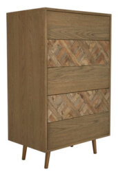 Orsina  Oak And Elm 5 Drawer Wood Chest,geometric Cabinet,natural Toned Dresser,storage Unit With Brass Finish Feet - thumbnail 5
