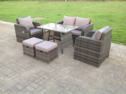 Fimous Pe Rattan Garden Furniture Set Adjustable Chair 2 Seater Sofa Double Love Seat Sofa Oblong Dining Table With 2 Stools - thumbnail 2