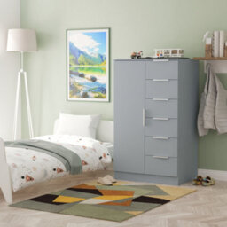 Dover 1 Door 5 Drawer Childrens Wardrobe (Ready Assembled) In Denim Blue