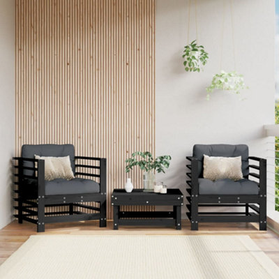 Berkfield Garden Chairs With Cushions 2 Pcs Black Solid Wood Pine - image 1