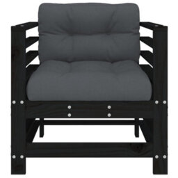 Berkfield Garden Chairs With Cushions 2 Pcs Black Solid Wood Pine - thumbnail 4