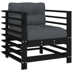 Berkfield Garden Chairs With Cushions 2 Pcs Black Solid Wood Pine - thumbnail 3