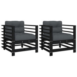 Berkfield Garden Chairs With Cushions 2 Pcs Black Solid Wood Pine - thumbnail 2