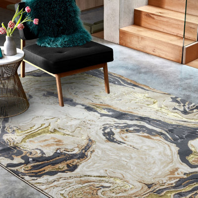 Gold Modern Easy To Clean Abstract Rug For Dining Room Bedroom And Living Room-200Cm X 290Cm - image 1
