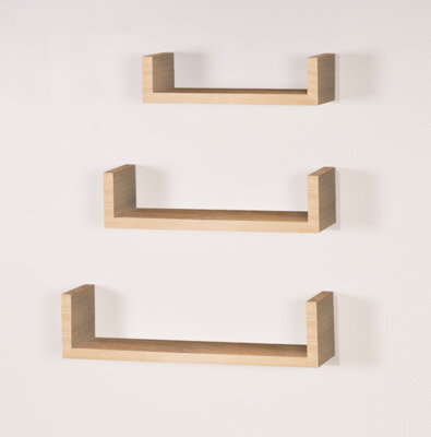 "Core Products Hudson Set Of 3 Floating ""u"" Shape Wall Shelf Kit - Oak" - image 1