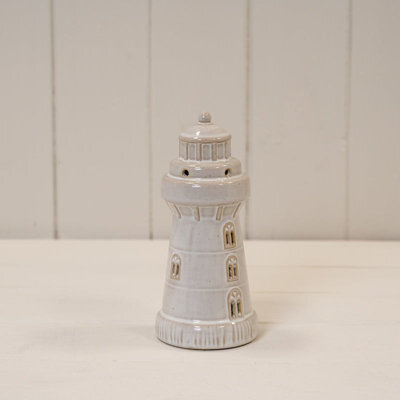 Glazed Ceramic Lighthouse Ornament With Textured Detail 15Cm - image 1