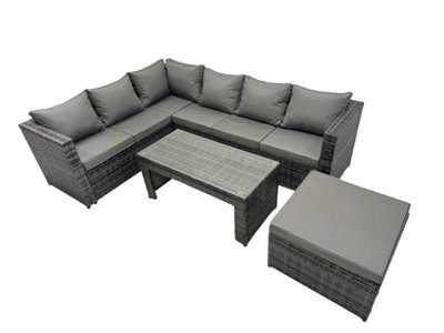 Fimous 4 Pieces Outdoor Pe Rattan Garden Furniture Corner Sofa Oblong Coffee Table Set With Cushions Big Footstool - image 1