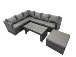Fimous 4 Pieces Outdoor Pe Rattan Garden Furniture Corner Sofa Oblong Coffee Table Set With Cushions Big Footstool - thumbnail 1